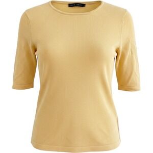 Yansi Fugel Womens Yellow Silk Blend Short Sleeve Knit‎ Crew Neck Top Size M